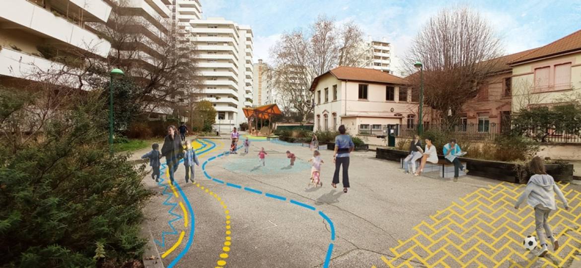 Réaménagement du parking Lakanal à Villeurbanne (perspective).